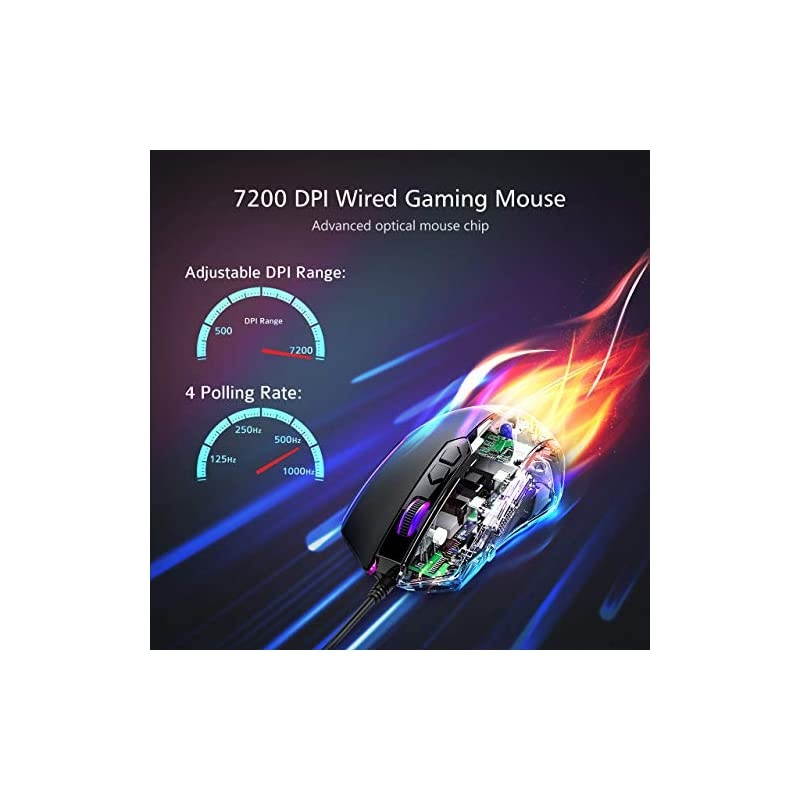 Gaming Mouse Wired RGB Chroma Backlit Gaming Mouse 8 Programmable Buttons 7200 DPI Adjustable Comfortable Grip Ergonomic Optical PC Computer Gaming Mice with Fire Button Sega Genesis Acces