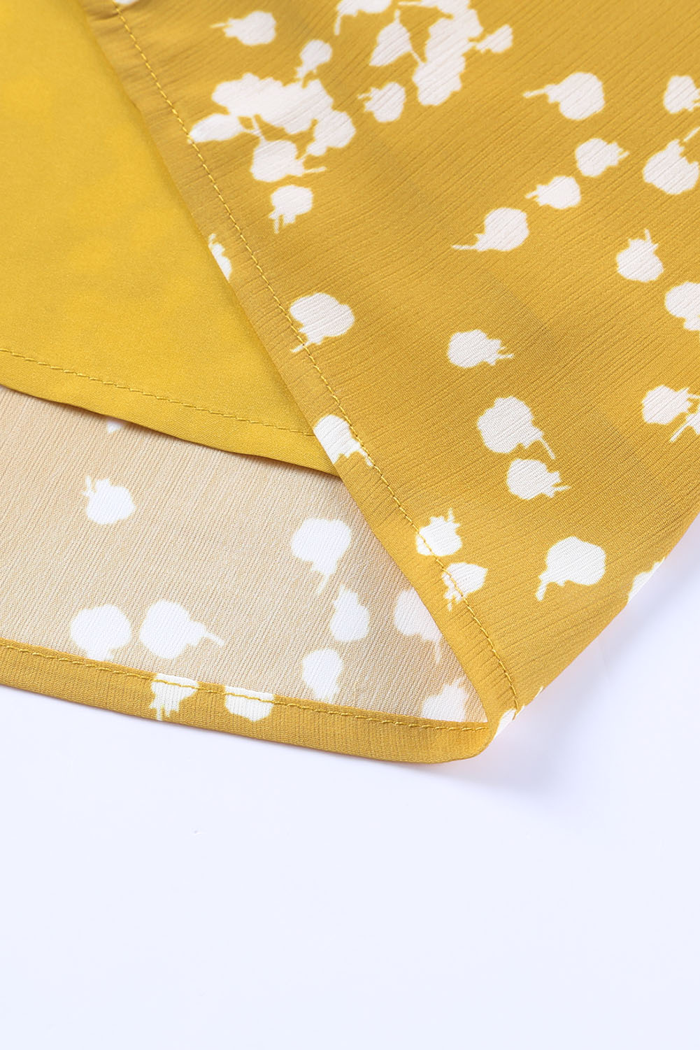 One World Apparel Jacquard Square Neck Short Sleeve Ivory Multi Floral Print Top