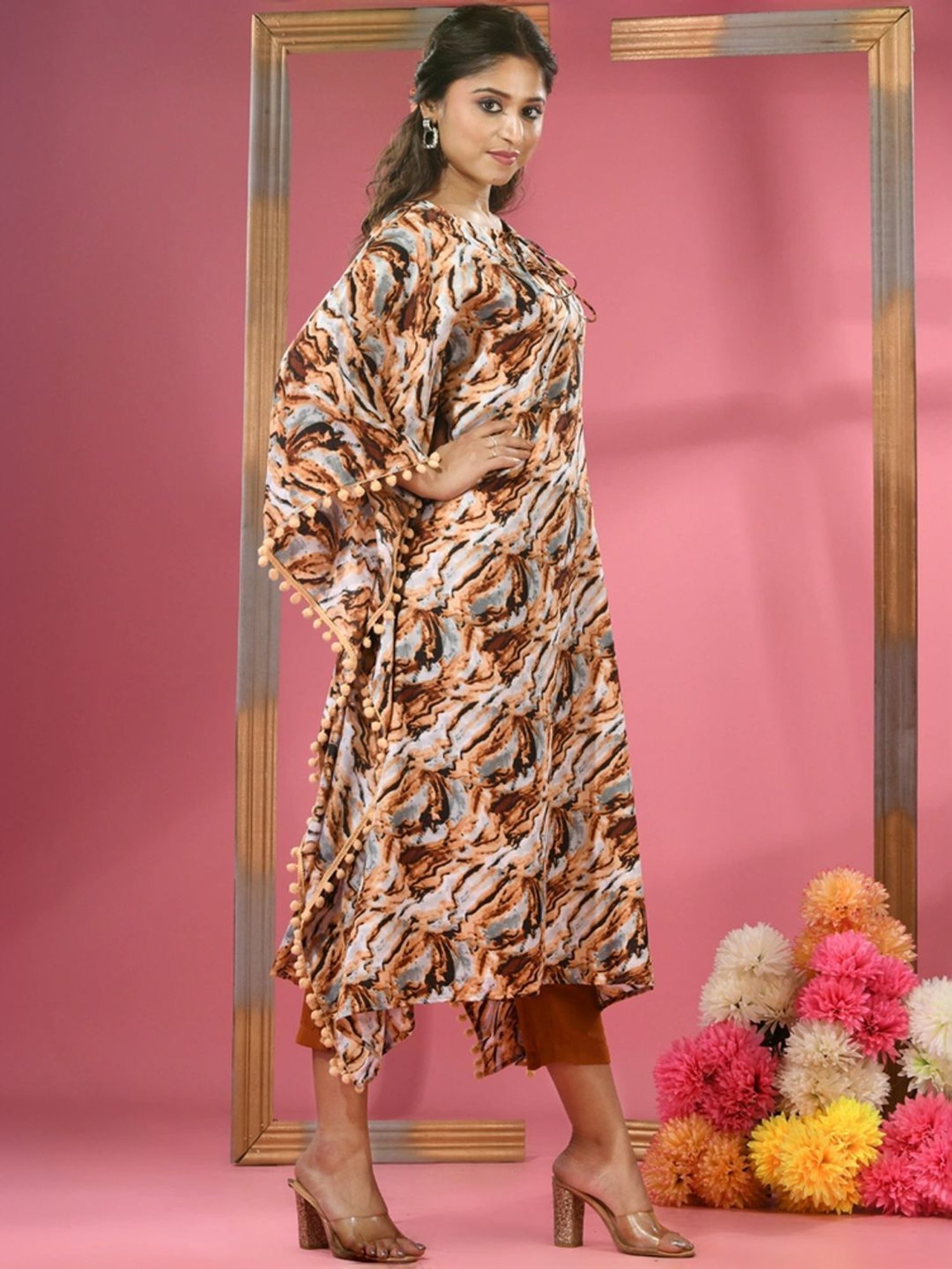 Charukriti Brown Printed A Line Kurta