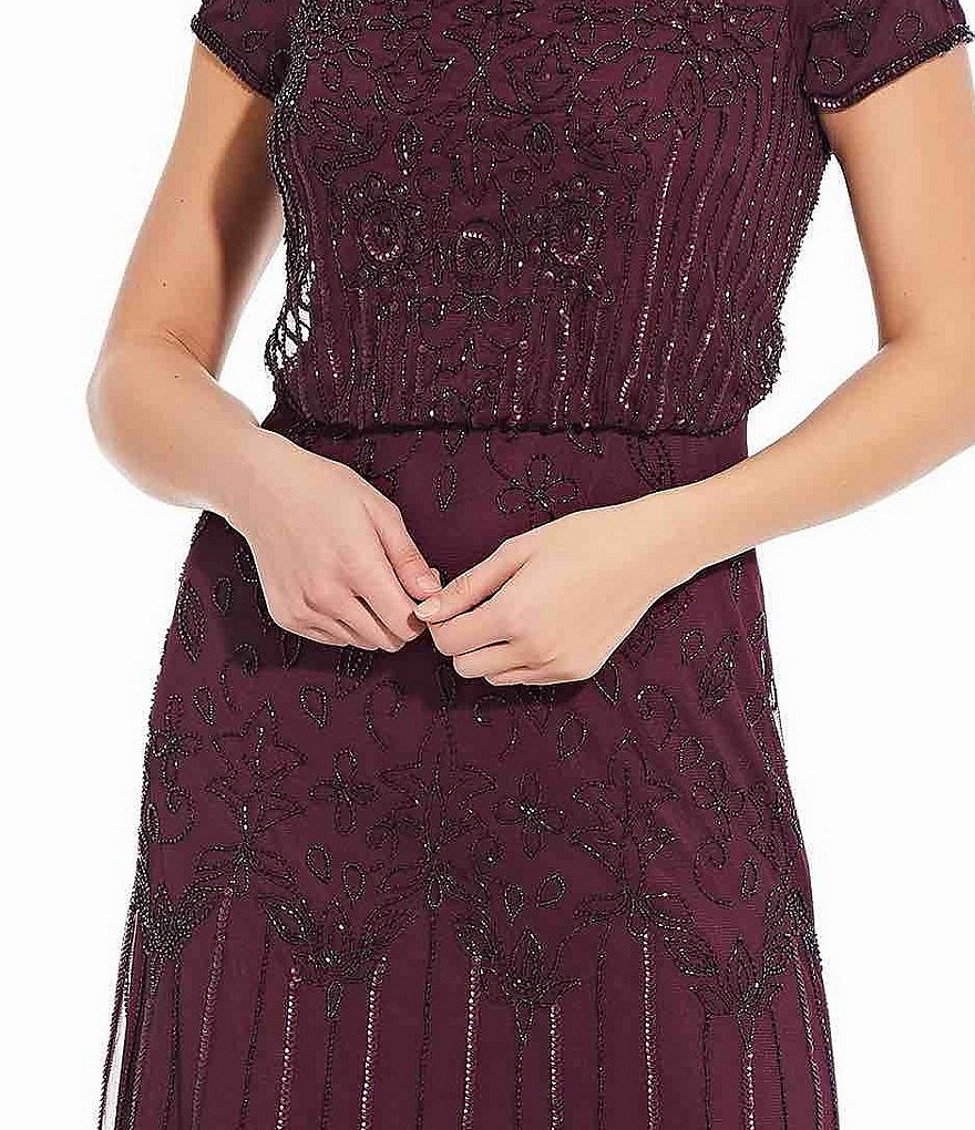 Adrianna Papell Short Sleeve Beaded Blouson Gown