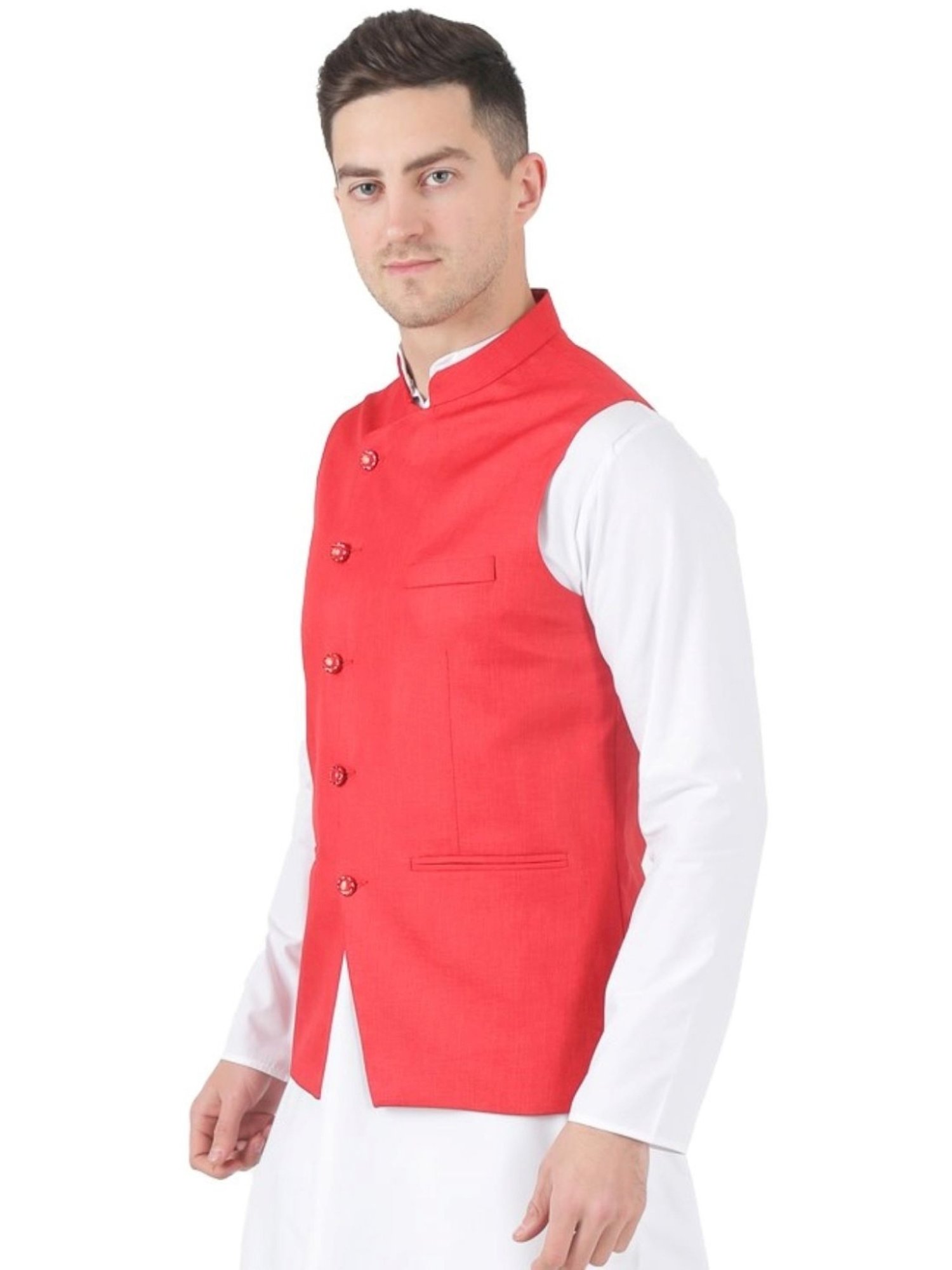 Tahvo Red Slim Fit Nehru Jacket