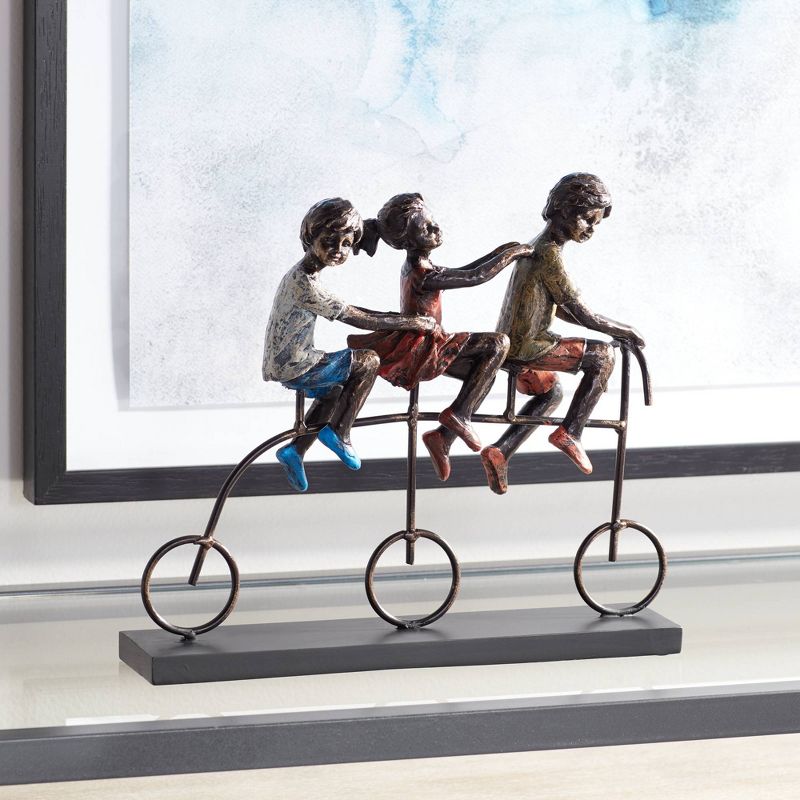 Dahlia Studios Children Riding Bike 12 3/4" Wide Sculpture