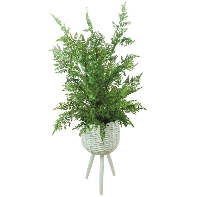 46" x 18" Artificial Fern Leather Leaf Plant in Basket Stand White - LCG Florals