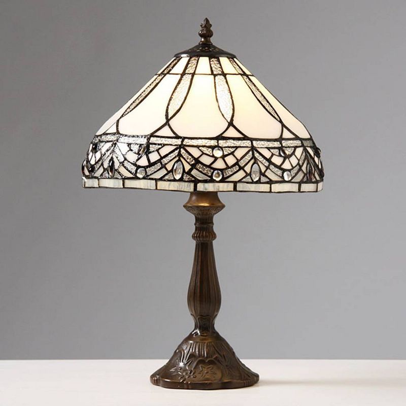 12" x 12" 18" Tiffany Style Table Lamp White/Brown - Warehouse of Tiffany
