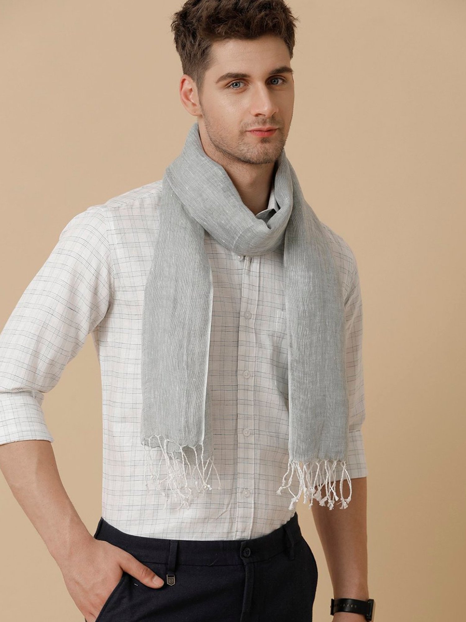Linen Club Grey Solid Stole