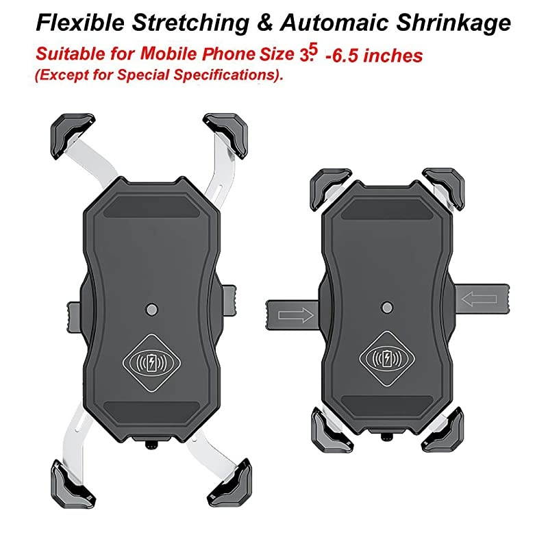 Waterproof Motorcycle Wireless 15W Qi/ USB Quick Charger 3.0 Phone Holder 2 in 1 Mount on 22-32mm Handlebar or Rear-View Mirror Fast Charging for 3.5-6.8 inch Cellphones