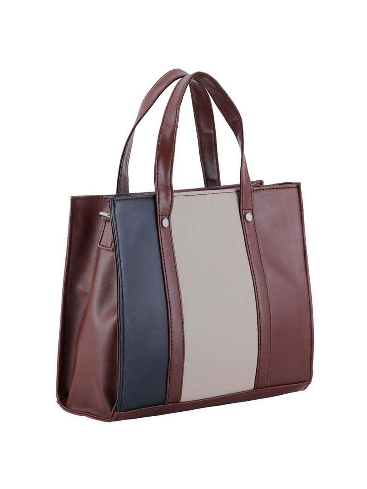 Toteteca Brown Color Block Medium Handbag
