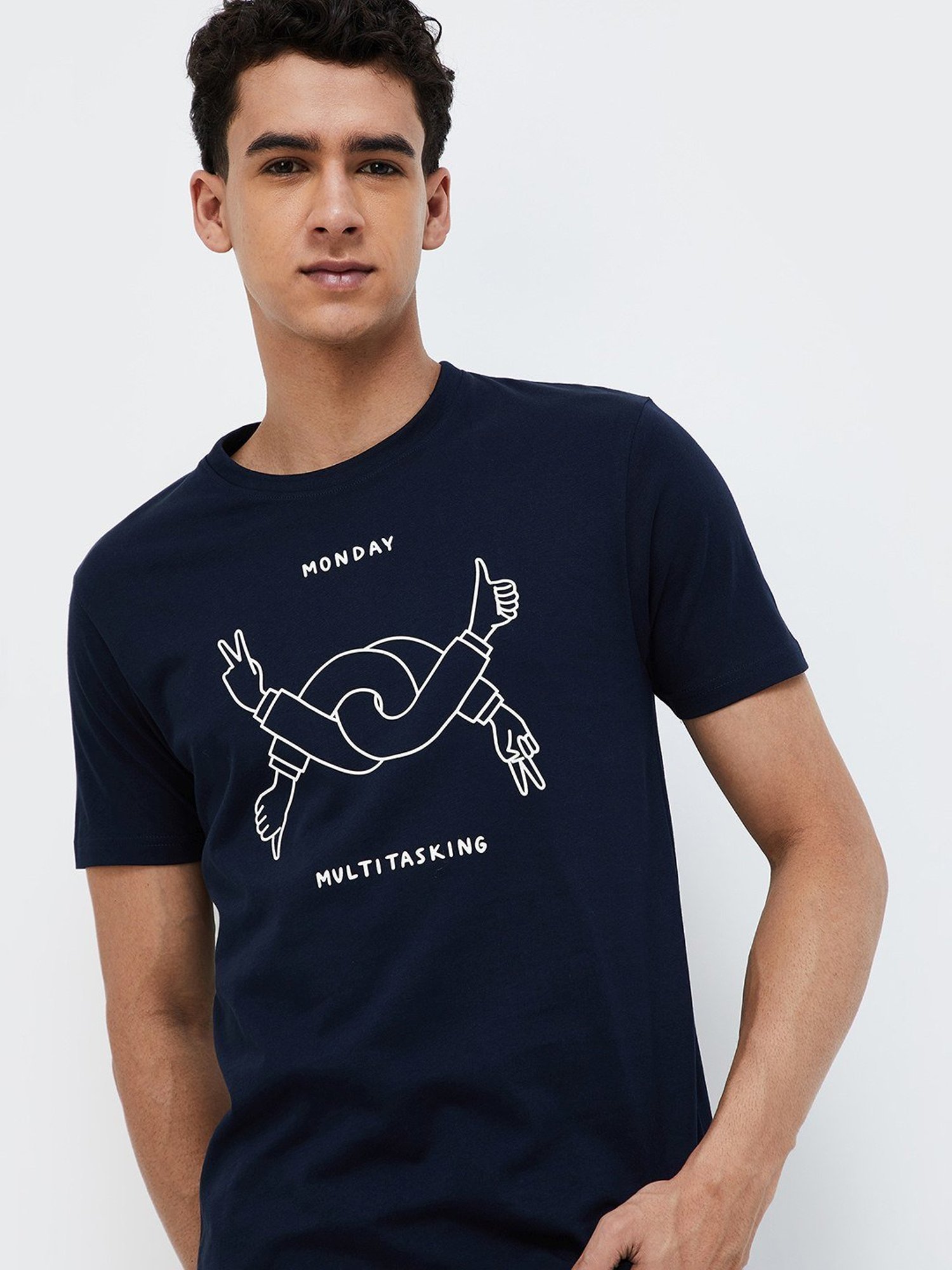 Forca Navy Cotton Regular Fit Printed T-Shirt