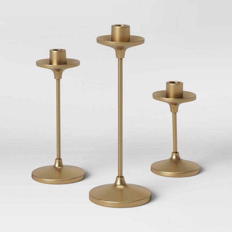 11" x 4" Set of 3 Tapers Cast Aluminum Candle Holder with Brass Finish Gold - Threshold™