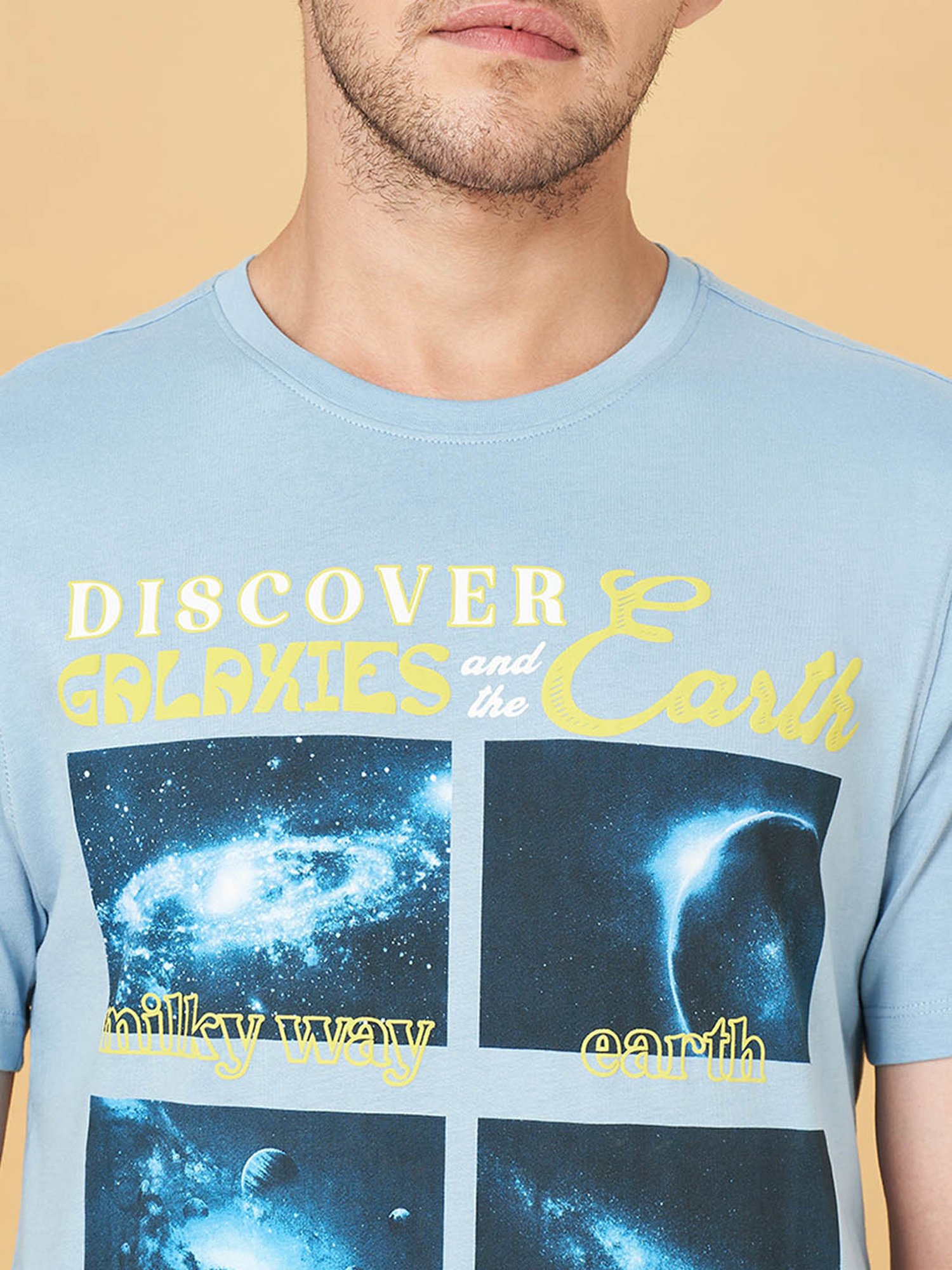 Urban Ranger by Pantaloons Powder Blue Cotton Slim Fit Printed T-Shirt