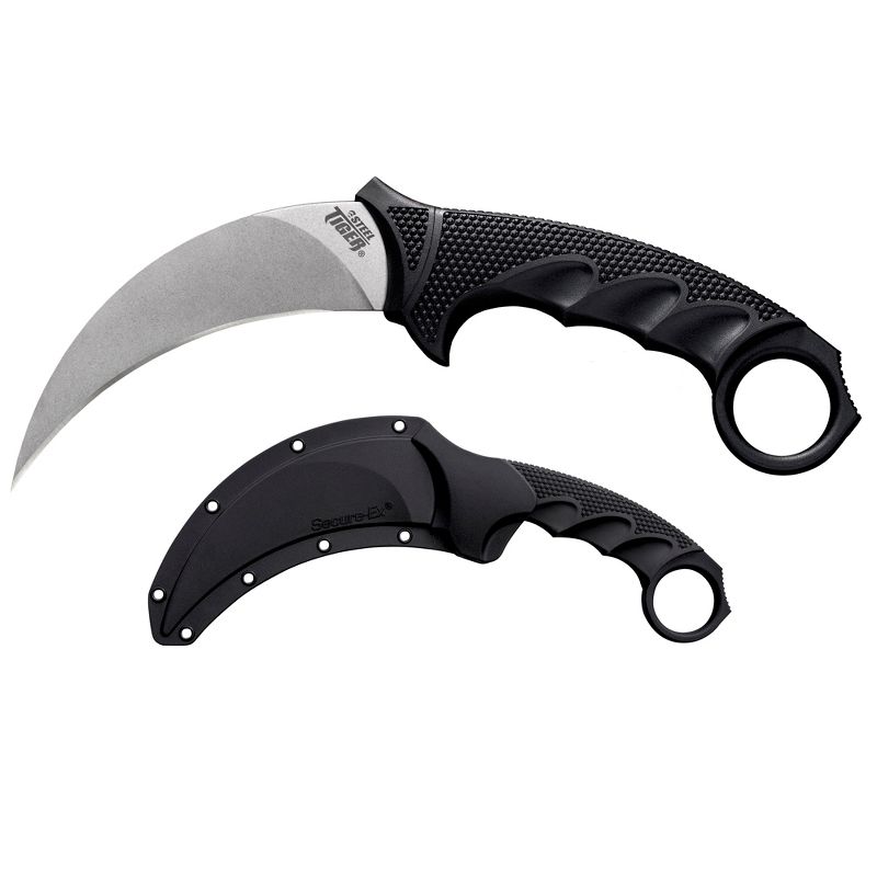Cold Steel Heavy-Duty 5 Millimeters Thick Stonewashed Steel Tiger Hooked Survival Fixed Blade with Secure Sheath