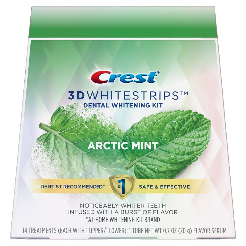 Crest 3D Whitestrips Arctic Mint Dental Whitening Kit - 28 Whitestrips (14 Treatments) + 1 Tube of Flavor Serum