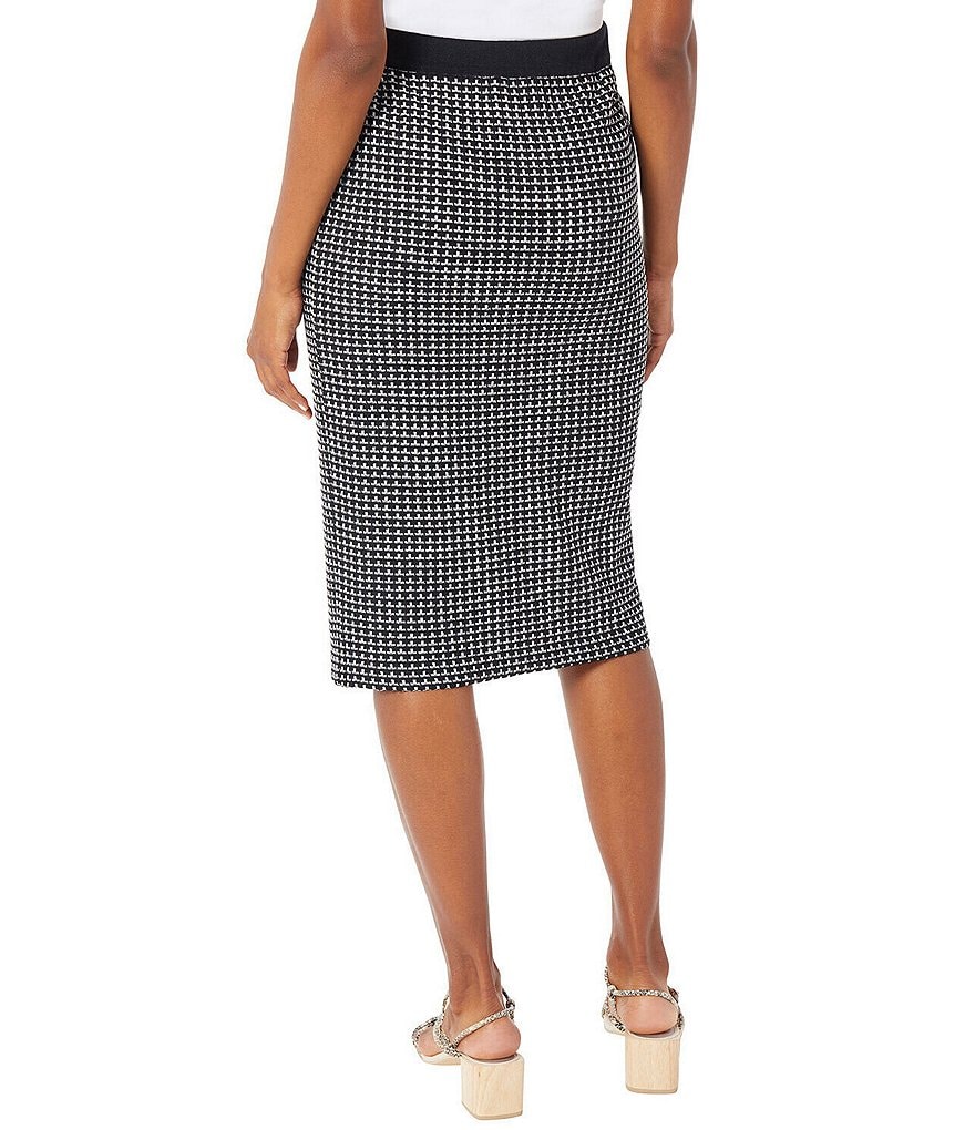 Ming Wang Contrast Grid Pattern Knit Pencil Skirt