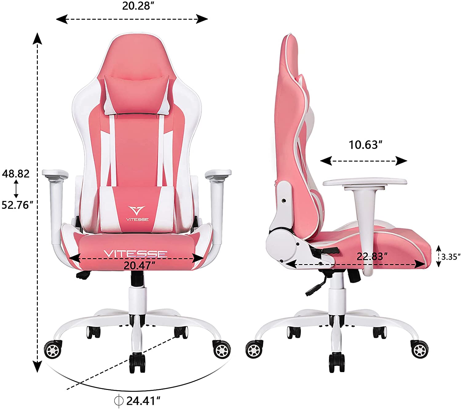 PUKAMI Pink Gaming Chair Cute Kawaii Gaming Chair for Girl Ergonomic Office Desk Chair Racing Office Chair Adjustable High Back Chair Game Chair Swivel Leather Chair with Lumbar Support and Headrest