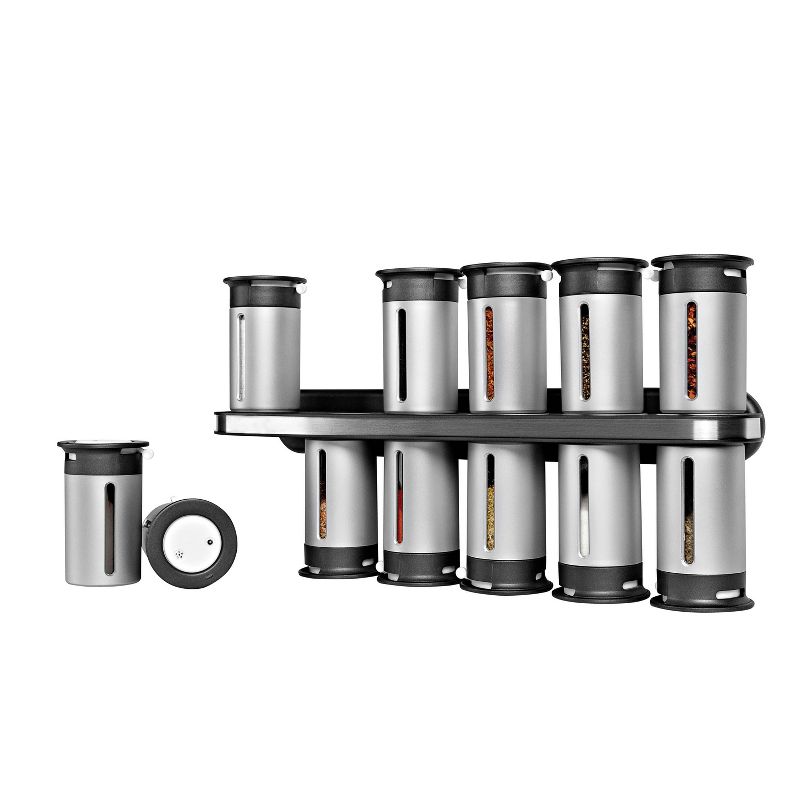 Zevro Zero Gravity Wall-Mount 12 Canister Magnetic Spice Rack - Silver