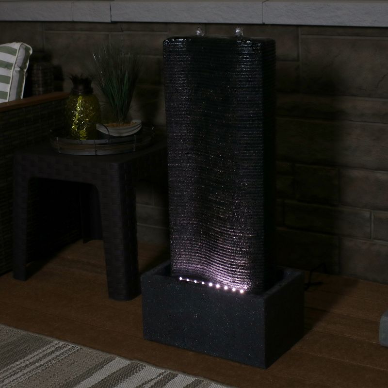 Sunnydaze 31"H Electric Polyresin Rippling Tower Column Outdoor Water Fountain with Lights