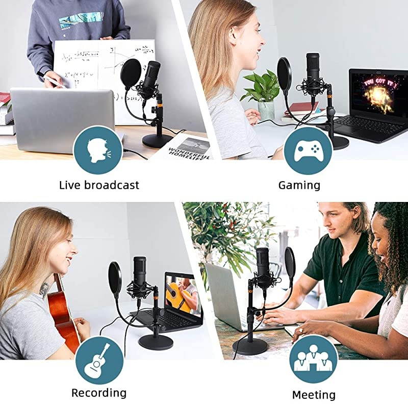 USB Streaming Podcast PC Microphone,  Professional 192kHz/24bit Studio Cardioid Condenser Mic Kit with Sound Card Boom Arm Shock Mount Pop Filter, for Skype Youtuber Karaoke Gaming Recording