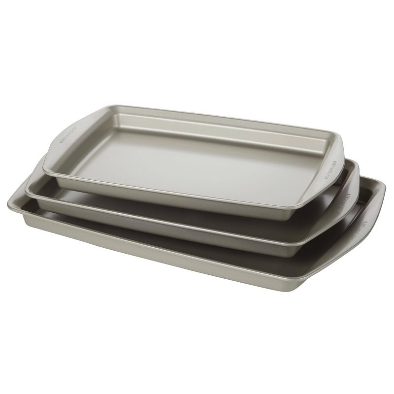 Rachael Ray 3pc Nonstick Bakeware Cookie Pan Set Silver