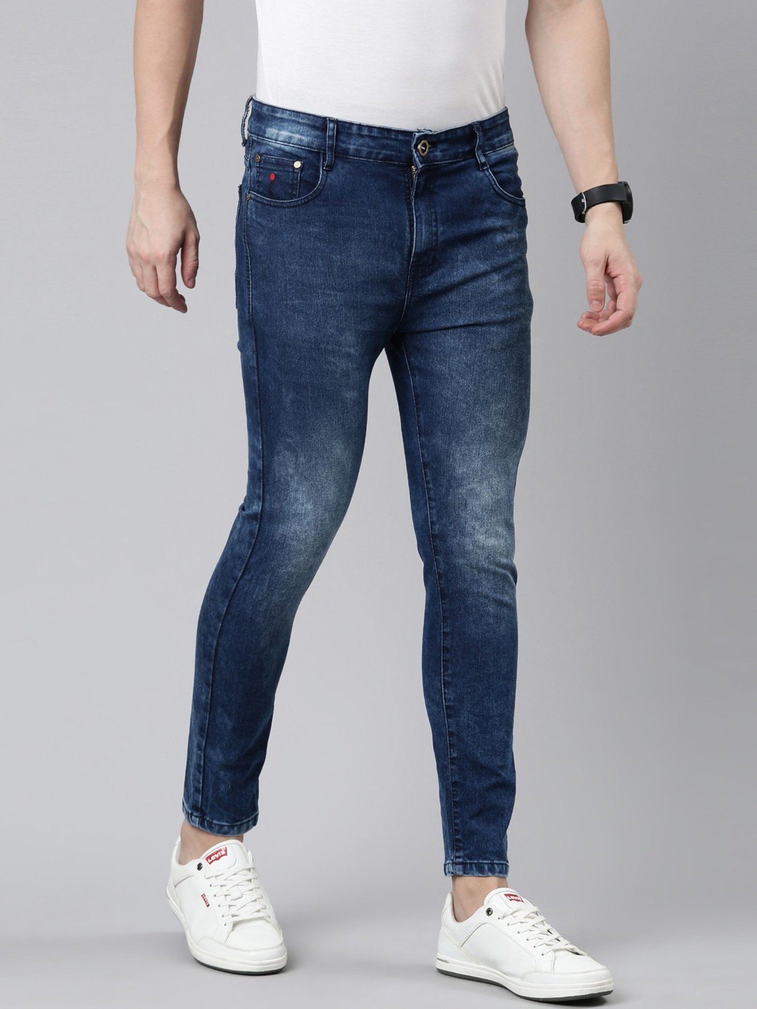 CINOCCI Blue Cotton Slim Fit Jeans