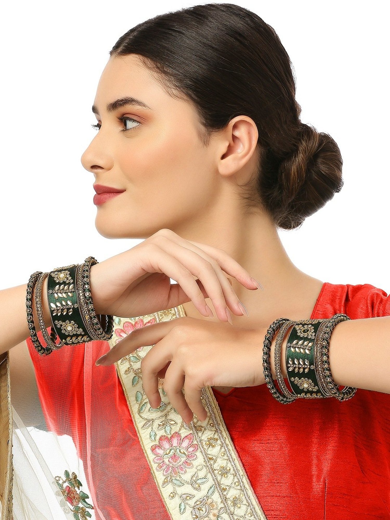 Oomph Green Bridal Chuda Bangles - Set of 10