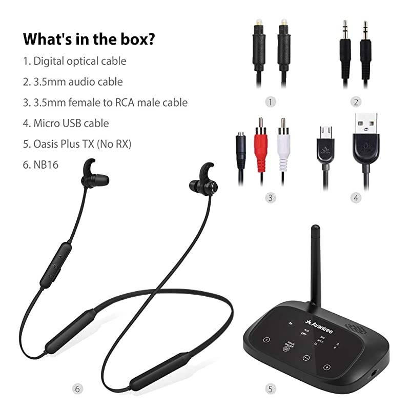HT5006 Wireless Headphones Earbuds for TV Watching Neckband Earphones Hearing Set wBypass Bluetooth Transmitter for Optical Digital RCA 35mm Ported TVs Plug n Play No Delay