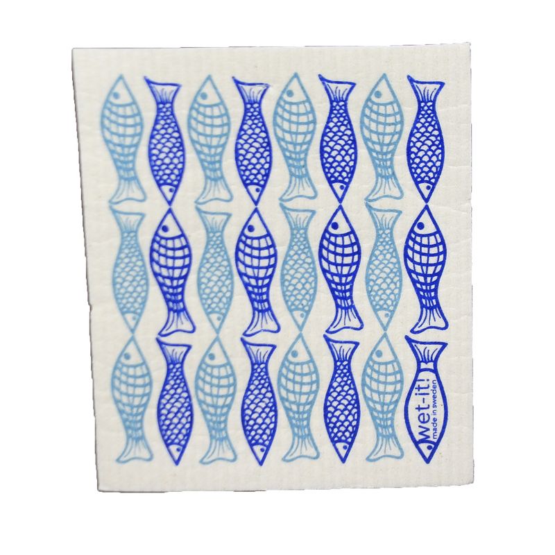 Swedish Dish Cloth 7.75" Fish & Clawfoot Tub Set / 2 Dishcloth Clean Up Kitchen  -  Dish Cloth