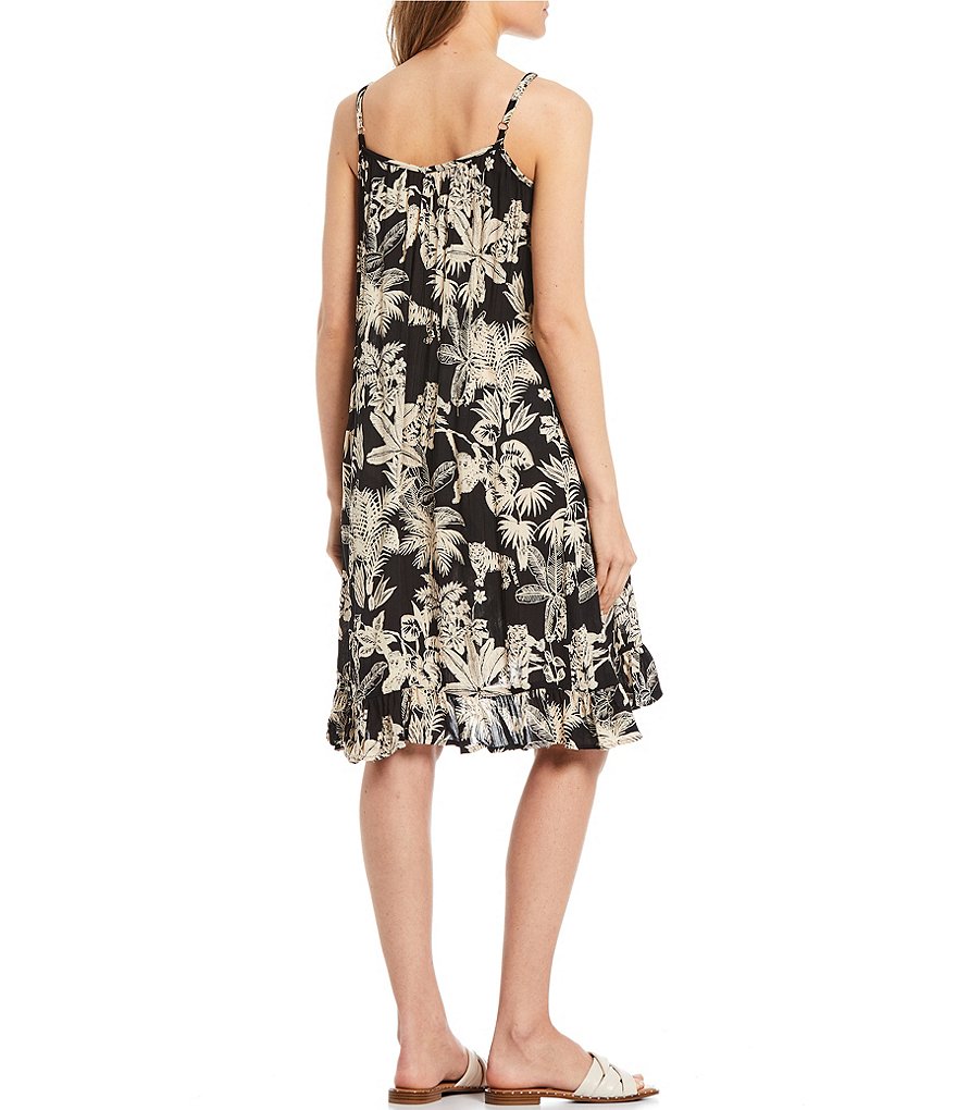 Angie Tropical Floral Ruffle Asymmetric Hem Dress