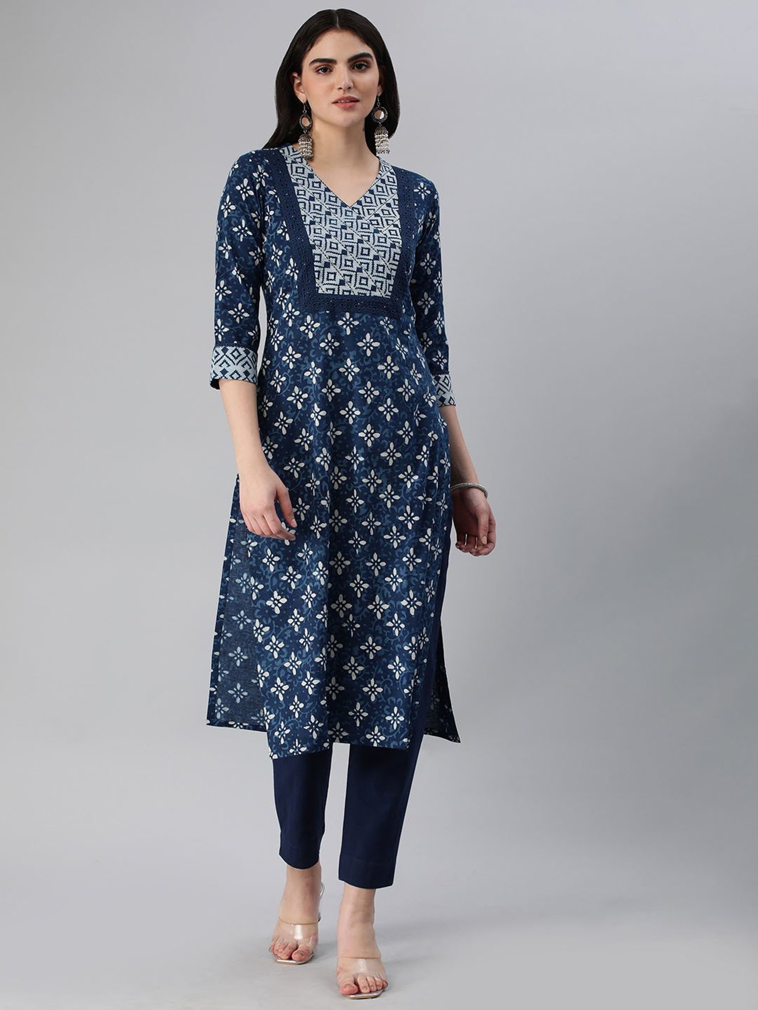 Kami Kubi Blue Printed Straight Kurta