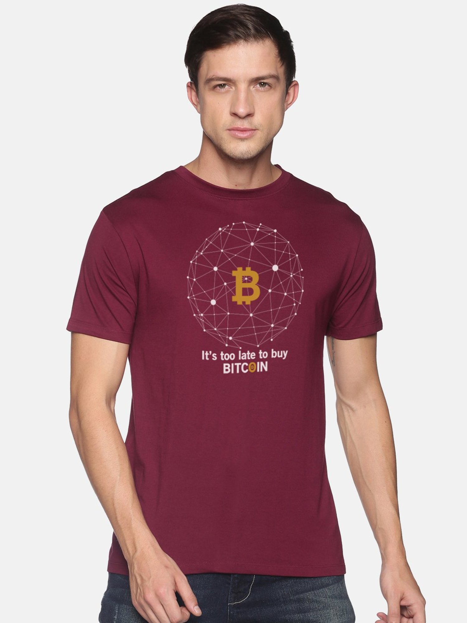 BLACK RADIO Maroon Slim Fit Printed Cotton Crew T-Shirt