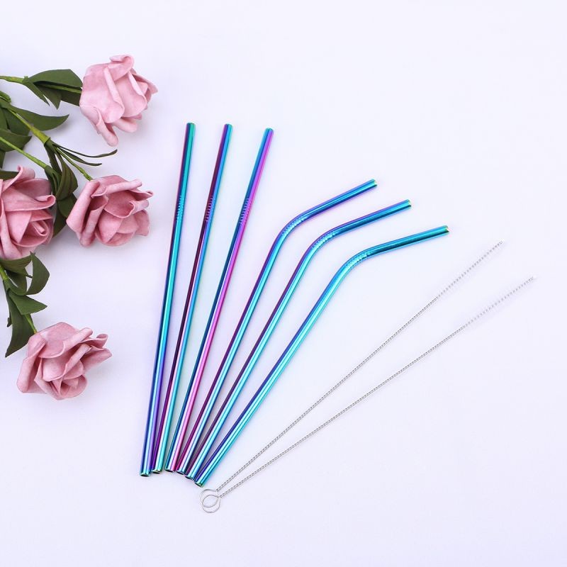 8 Pcs Stainless Steel Drinking Straws Reusable Curved & Straight Straws Set for Yeti 20oz(3 Pcs Thread Straight Staws, 3 Pcs Thread Curved Staws and 2 Brushes)