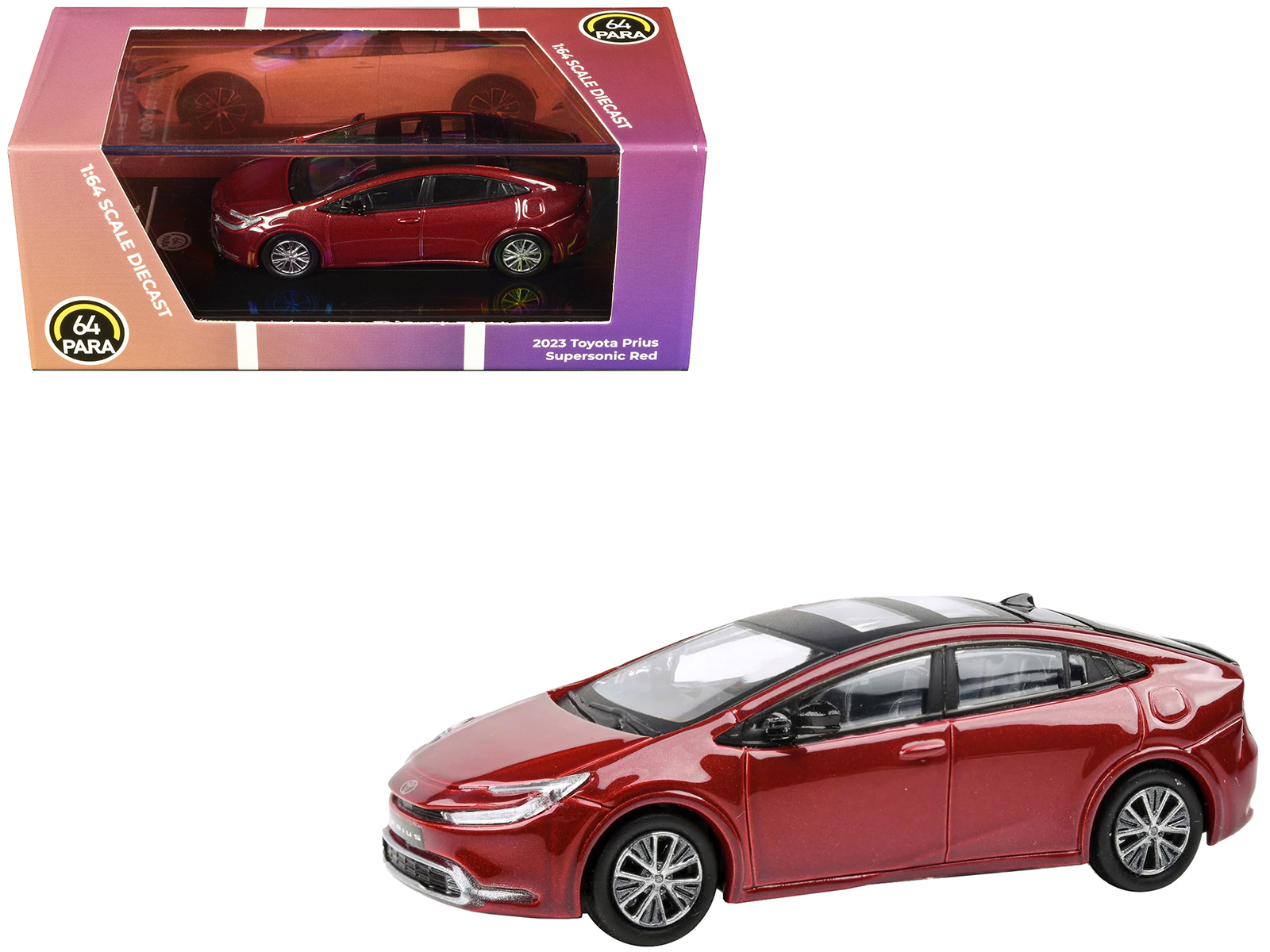 2023 Toyota Prius Supersonic Red Metallic with Black Top and Sun Roof and Sun Roof 1/64 Diecast Model Car by Paragon Models