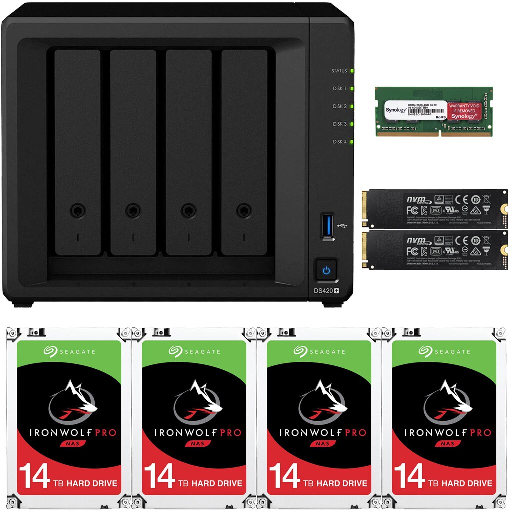 Synology DS420+ DiskStation with 2GB RAM and 24TB (4 x 6TB) of Seagate Ironwolf PRO Drives and 2TB (2x1TB) NVMe Cache Fully Assembled and Tested By CustomTechSales