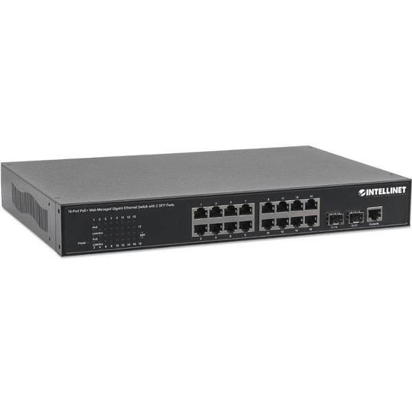 Intellinet 16-Port PoE+ Web-Managed Gigabit Ethernet Switch with 2 SFP Ports