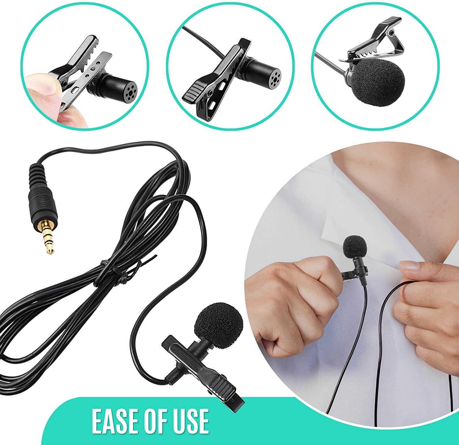Ultimate Lavalier Microphone for Bloggers and Vloggers Lapel Mic Clip-on Omnidirectional Condenser for iPhone Ipad Samsung Android Windows Smartphones