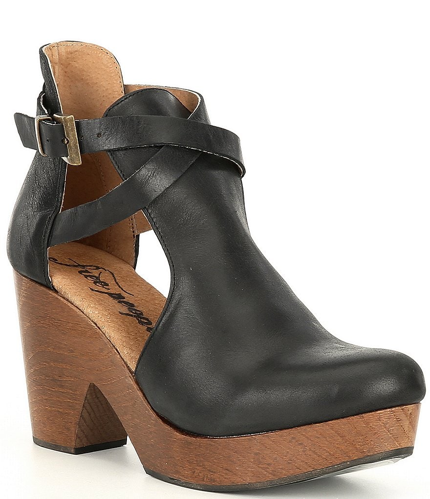 Free People Cedar Leather Buckle Wood Clogs