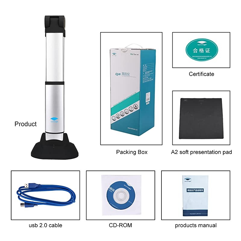 Document Camera with HD CMOS Sensor and OCR Function Time Shooting for Office Classrooms Labs Meeting Room Shooting for Office Classrooms Labs Meeting Room
