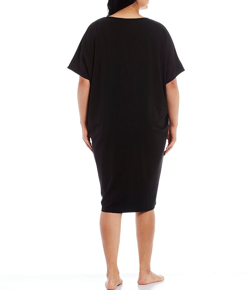 Kate Landry Plus Solid V-Neck Sleeve Midi Lounge Dress