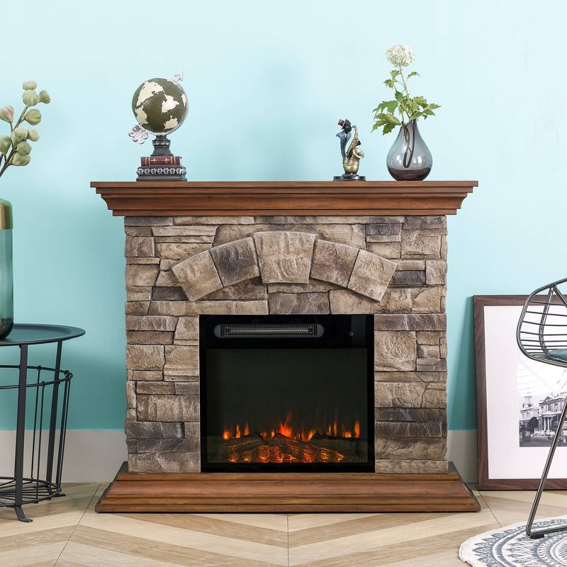 40" Freestanding Electric Fireplace Tan - Home Essentials