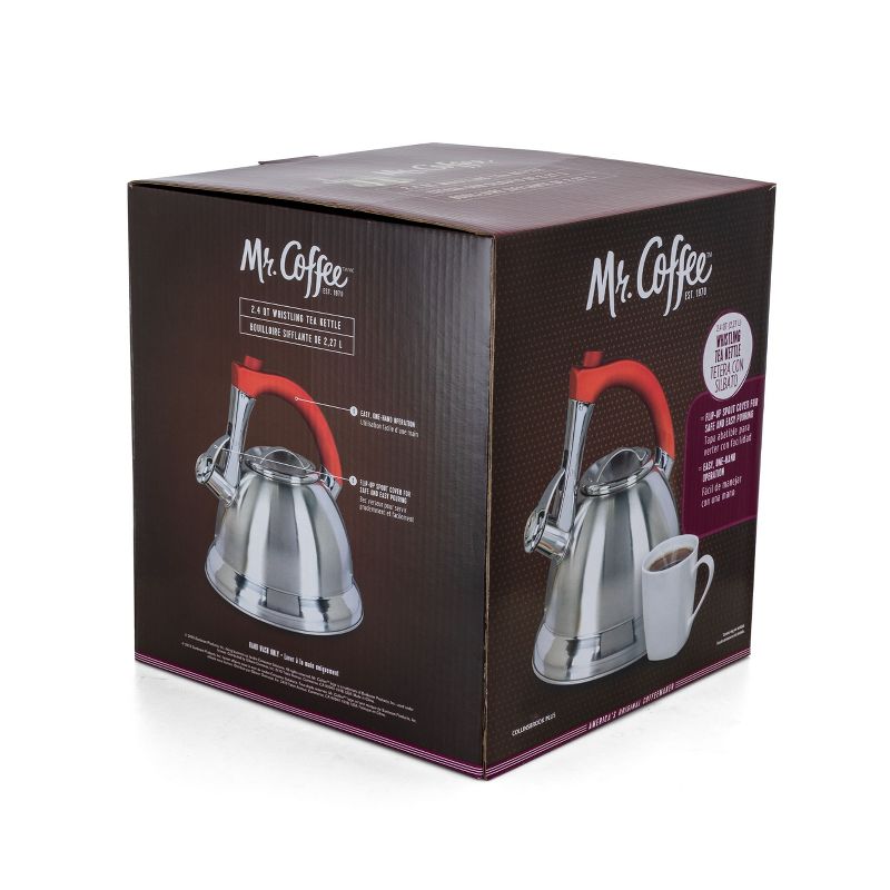 Mr. Coffee 2 Quart Stainless Steel Whistling Tea Kettle with Nylon Handle