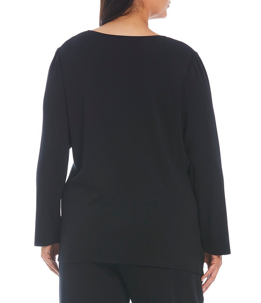 Democracy Plus Size Floral Print 3/4 Puff Sleeve V-Neck Knit Top