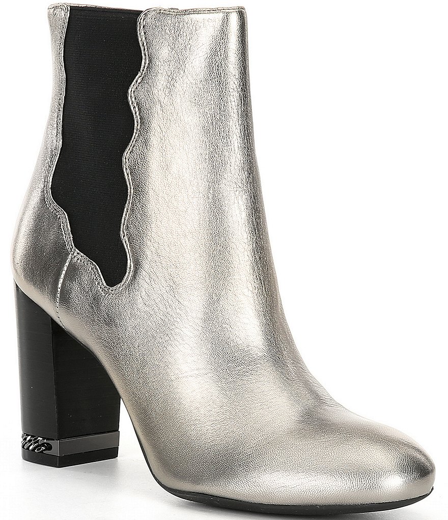 Preston & York Olina Metallic Leather Chain Heel Detail Chelsea Booties
