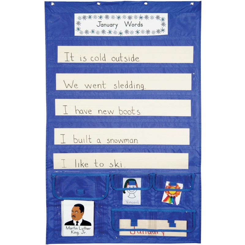 School Smart Sentence Strip Pocket Chart with Card Storage, 28 x 44-1/2 Inches, Blue