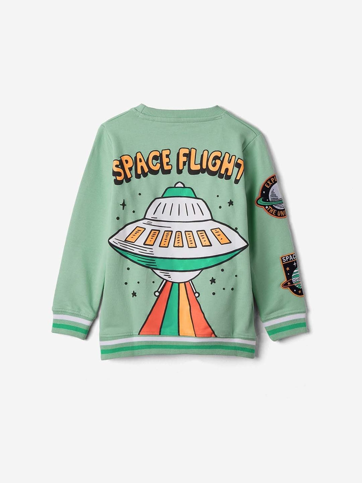 The Souled Store Kids Green Cotton Printed Full Sleeves Sweatshirt