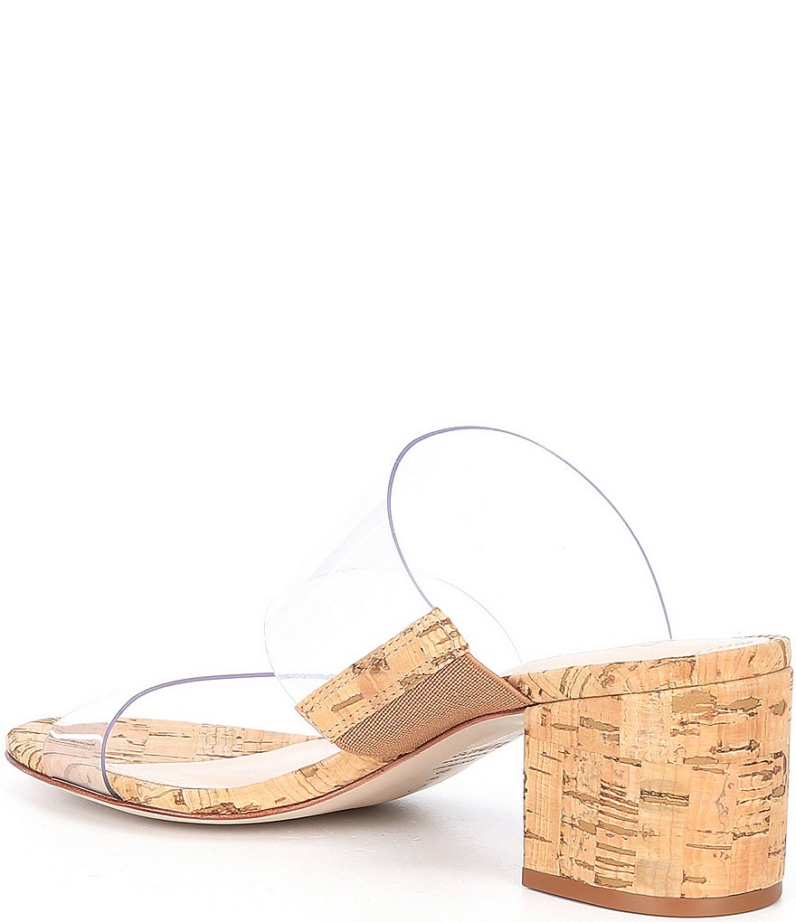 Schutz Victorie Clear Vinyl Cork Block Heel Slide Sandals