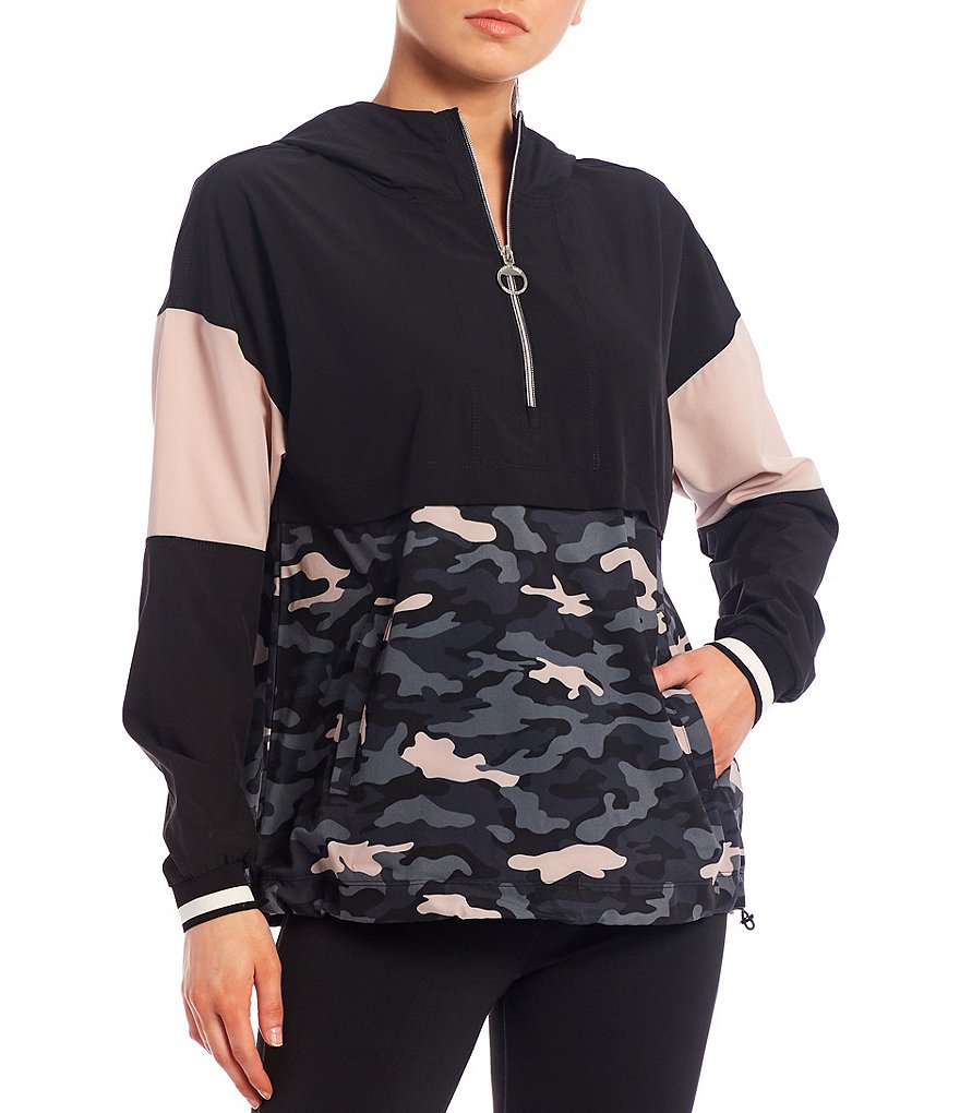 Calvin Klein Performance Colorblock Half Zip Stripe Rib Knit Trim Pullover