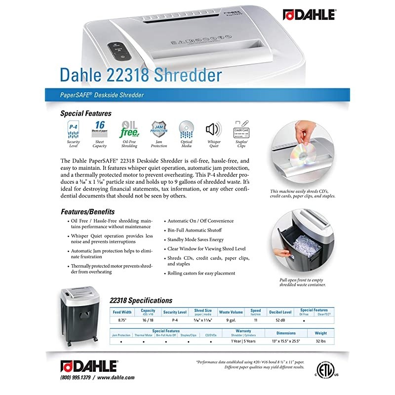 PaperSAFE 22318 Paper Shredder, Oil Free, Security Level P-4, 16 Sheet Max, Shreds CDs, Credit Cards & Paper Clips
