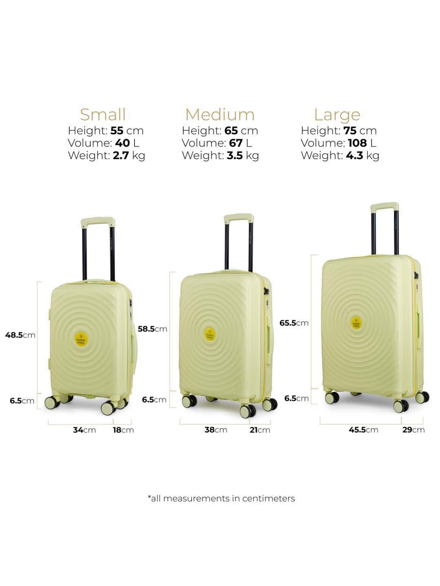 Nasher Miles Goa Hard-sided Polypropylene Set of 2 Olive Green Yellow Trolley Bags (55 & 65 Cm)