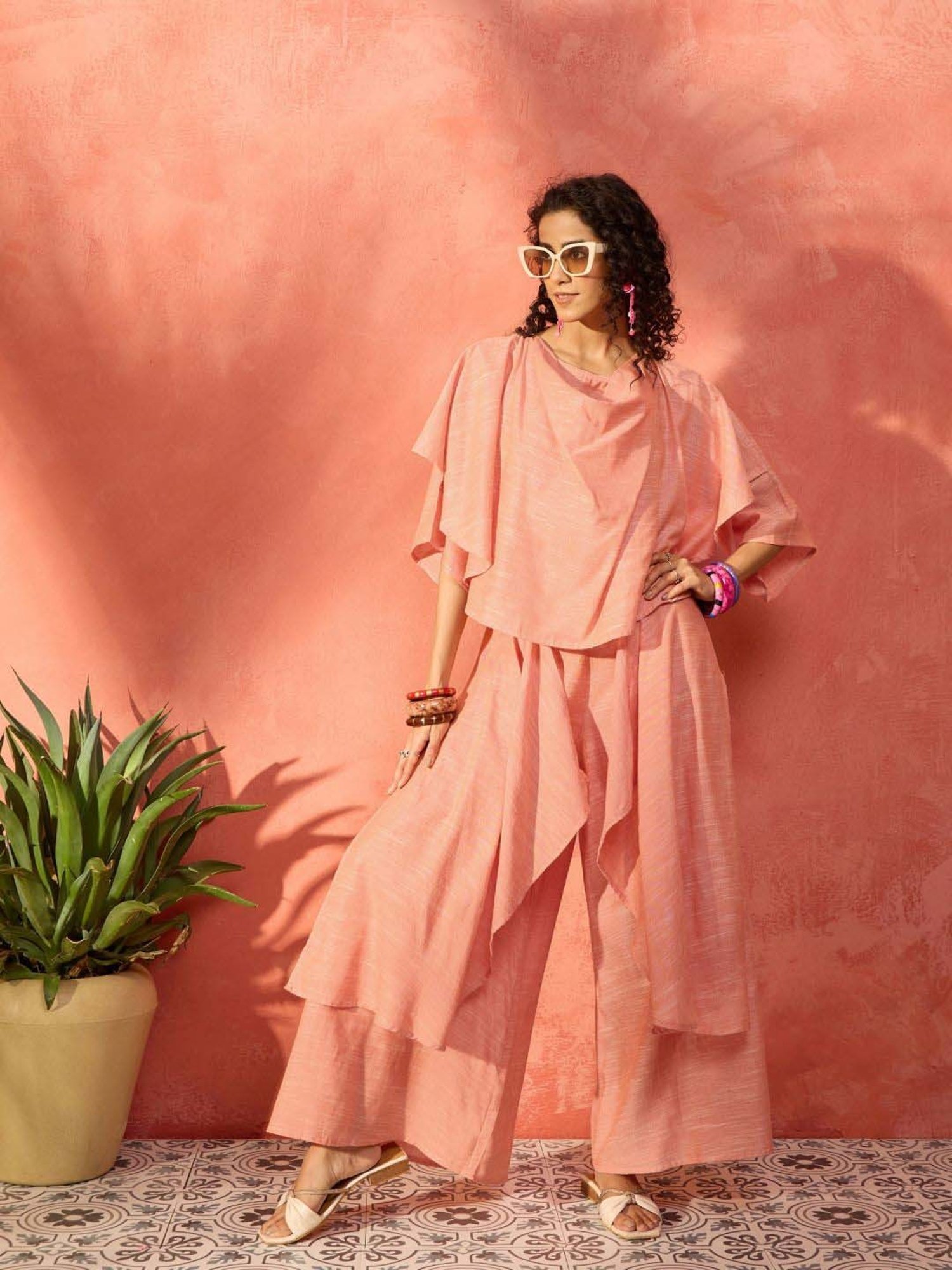 Inweave Peach Cotton Top & Palazzo Set