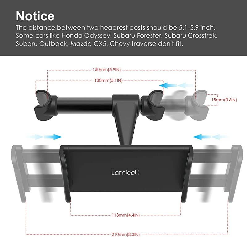Car Headrest Mount  Tablet Headrest Holder Stand Cradle Compatible with Devices Such as iPad Pro Air Mini Galaxy Tabs Other 47 105 Cellphones and Tablets Black