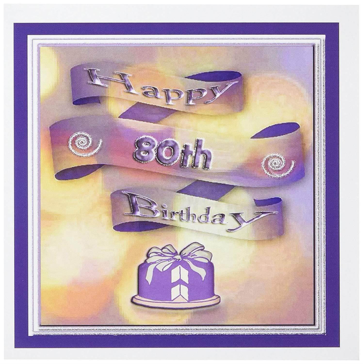 3dRose Ribbon and Cake Happy 80th Birthday - Greeting Cards, 6 x 6 inches, set of 12 (gc_24375_2)